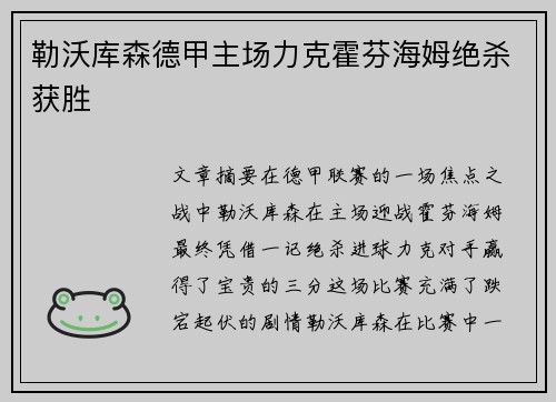 勒沃库森德甲主场力克霍芬海姆绝杀获胜